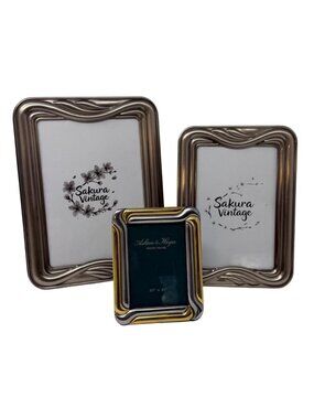 Vintage Metal Photo Frame Set 3 Pewter Brass Tone 5x7 4x6 Desk Frames 1980s